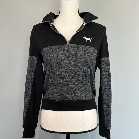 PINK Victoria's Secret Tops - Victoria’s Secret Pink Black Cropped Quarter Zip Long Sleeve Sweatshirt
